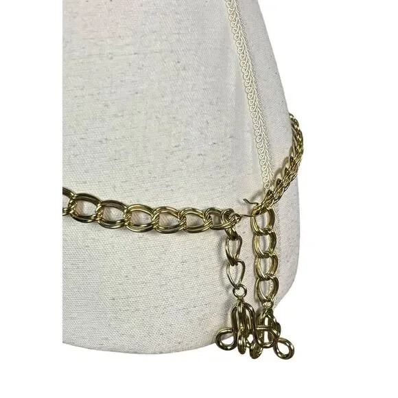 Chain Link Waist Belly Belt Size Small Gold Tone Unbranded Statement Adjustable - Picture 3 of 7